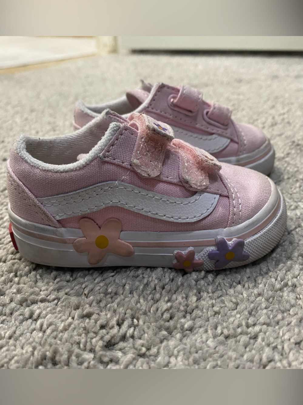 Vans Pink Canvas Kids Sneakers with Floral Appliqués
